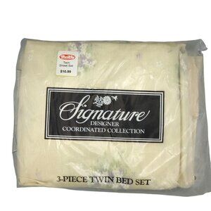 Vintage Signature Designer 3pc Twin Sheet Set Lavender Floral Cotton Poly Blend